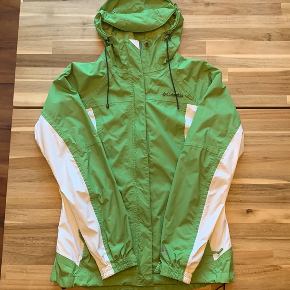Women’s Columbia Omni Tech Hooded Green White Waterproof Jacket - Size Small - Picture 1 of 7